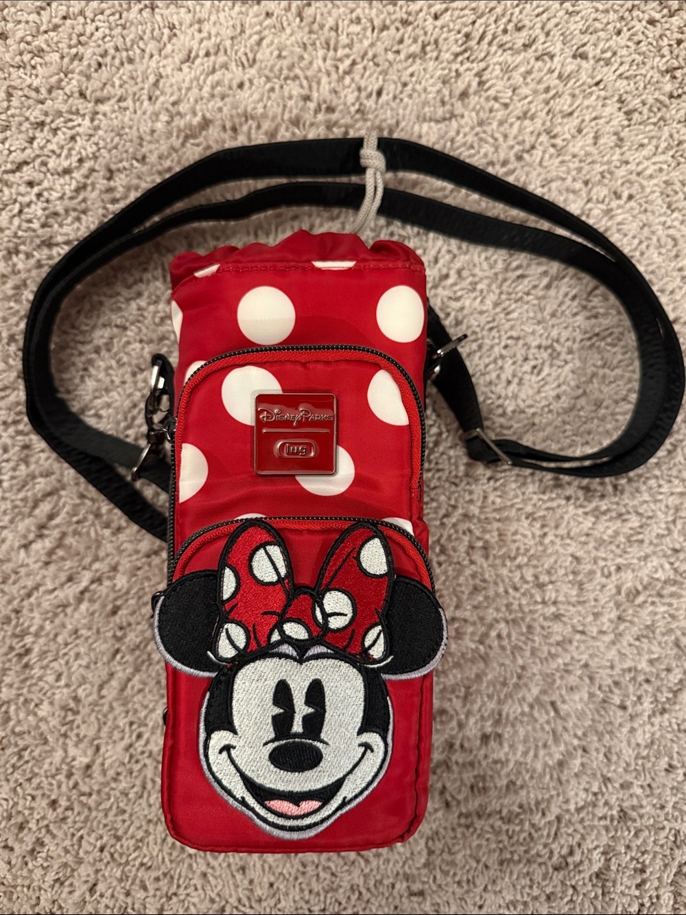 Lug Disney Parks Minnie Mouse Red Polka Dot Bottle Carrier Crossbody